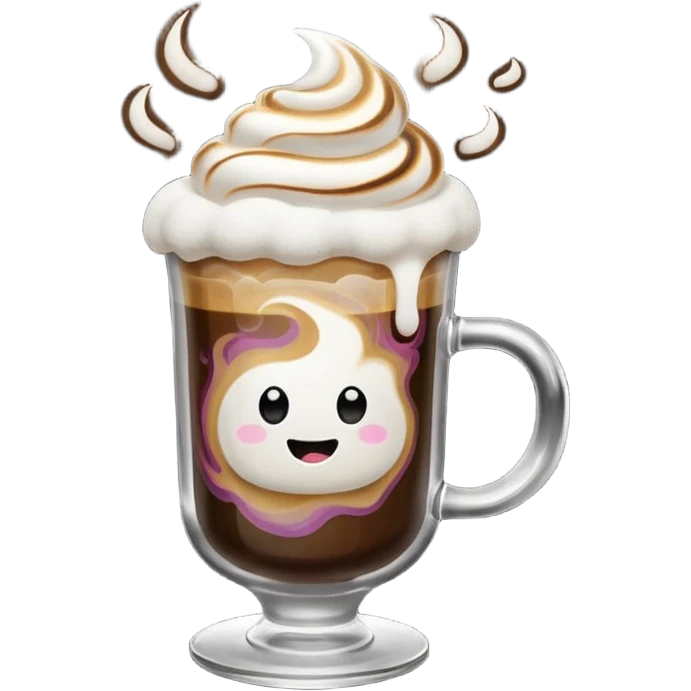 hot coffee in the glass with marshmello emoji
