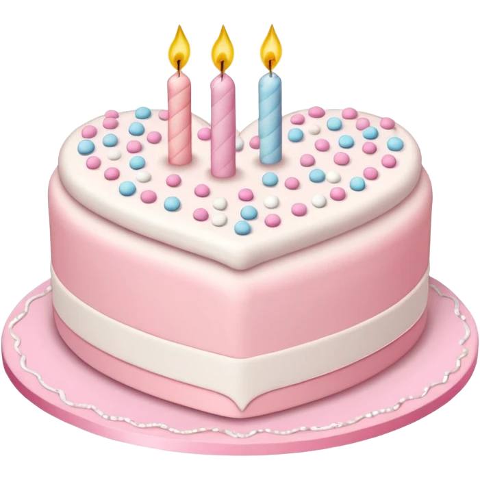 heart shaped birthday cake, pastel pink and white layers, cute design emoji