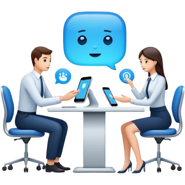 AI agents in the workplace, digital assistants helping employees, modern office emoji