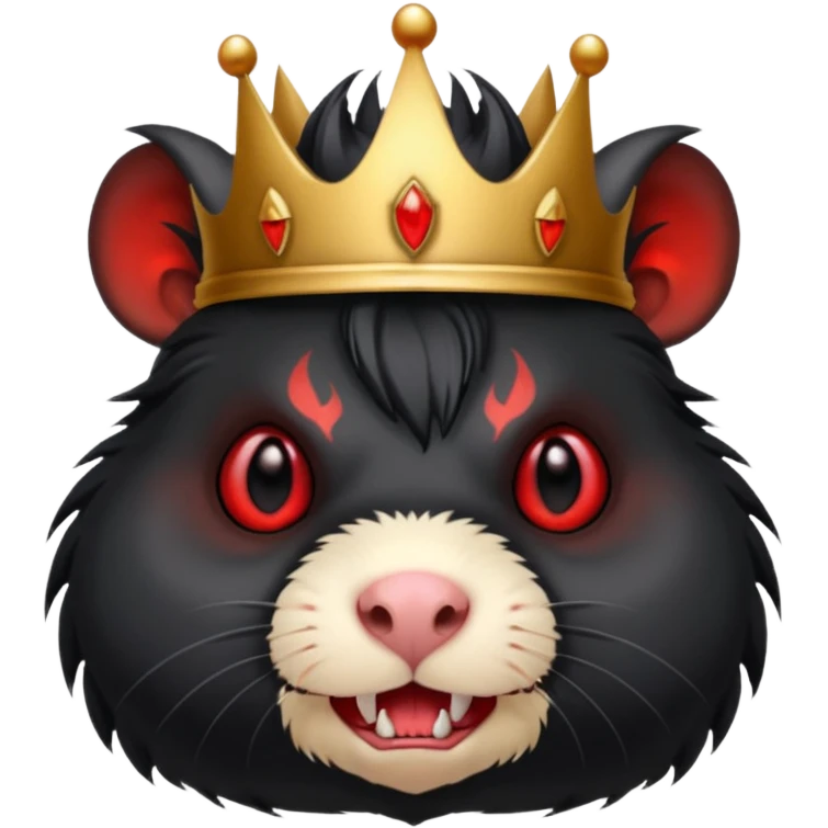 evil black guinea pig, red eyes, demon crown, sharp teeth emoji