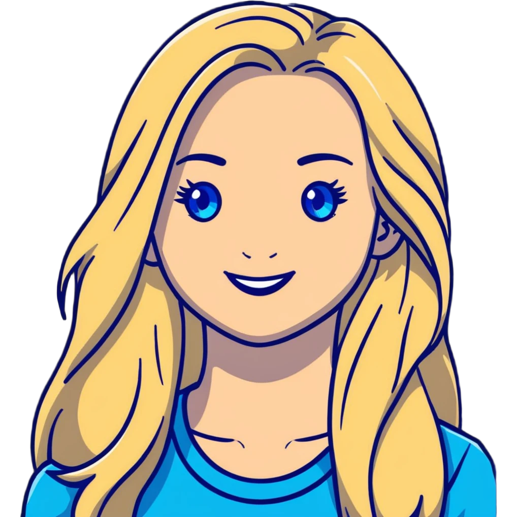 portrait of a smiling female with long blonde hair and blue eyes emoji