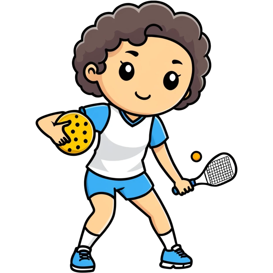Pickleball female player with dark curly hair emoji