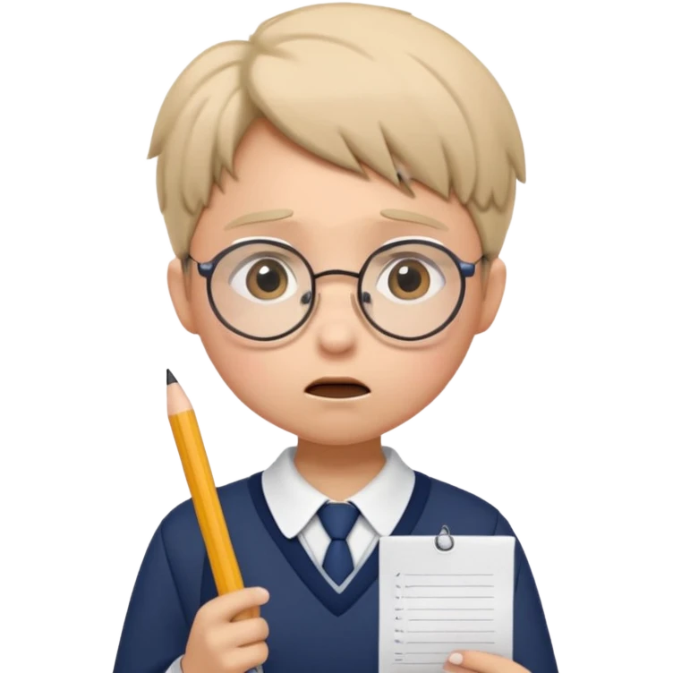 Frowns with Glasses, Angry Student: Teen in uniform, round glasses, holding test paper, pouting
 emoji