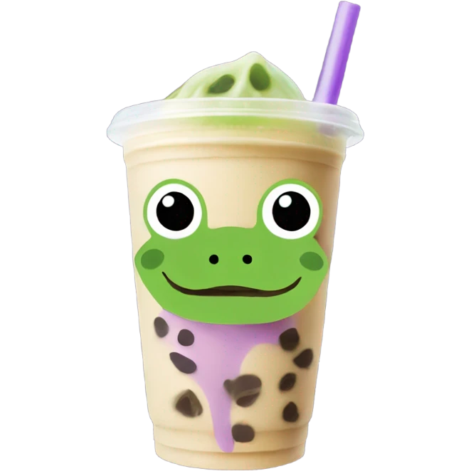 Green frog with taro bubble tea emoji