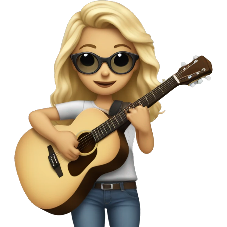 blonde girl, brown eyes with pilot goggles playing acoustic guitar emoji