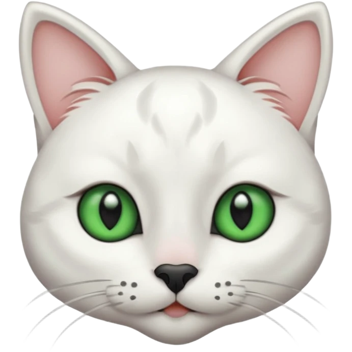 Haz una gata de ojos verdes la cara blanca con mancha negra en las orejas que agarra parte de la frente del lado der pero del iz va desde el ojo hasta la oreja la mancha, tiene la nariz negra en forma de corazón y todo lo que sobra de la cara, barbilla la nariz arriba y el lado de bigotes es blanca emoji