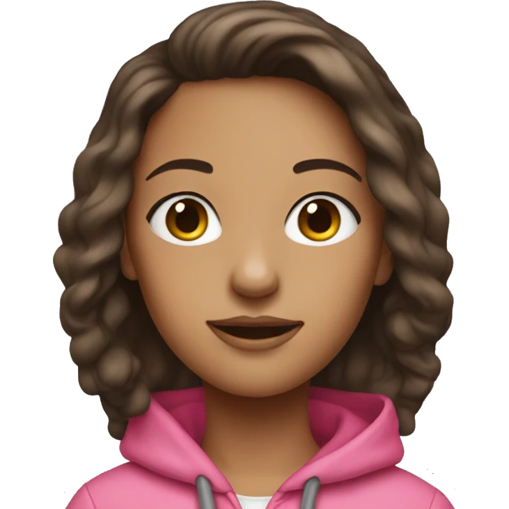 brunette girl wearing pink hoodie  emoji