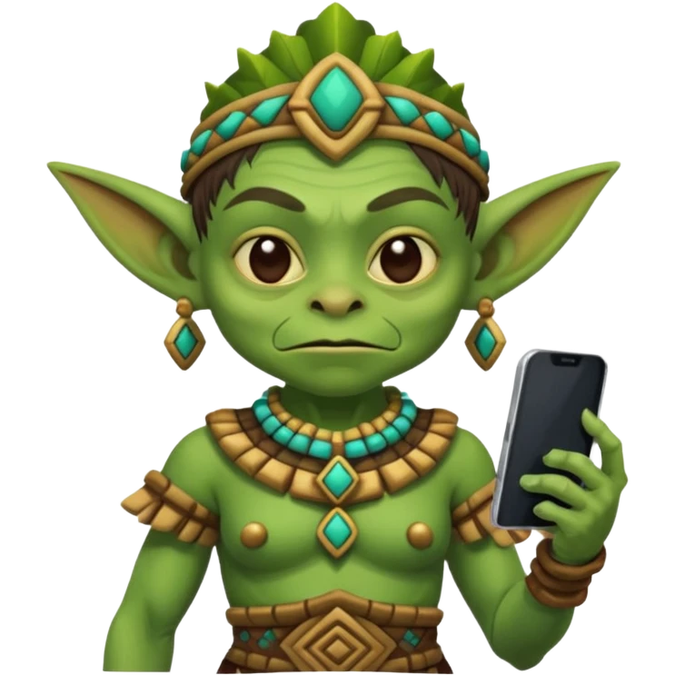 goblin with mayan custome dress and smartphone emoji