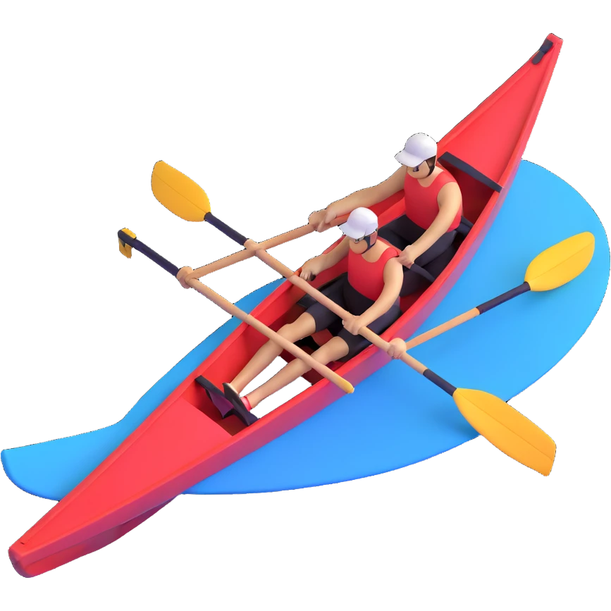 single-person Olympic rowing boat with professional racing style, with rower, maximum 2 oars, bird's-eye view, minimal sea effect with rounded corners emoji