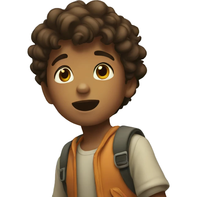 Boy looking up to giant emoji