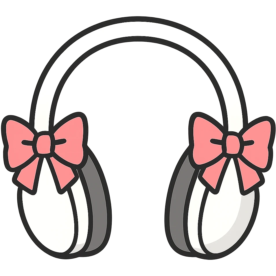 flat toon style white headphones with pink bows emoji