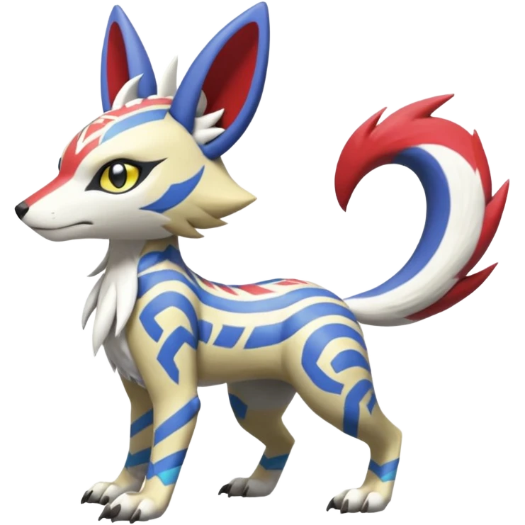 Tropical Tiny Marked Patterned Tribal WereGarurumon-Linoone-Meloetta-Renamon-Zangoose-fusion-hybrid-creature (full body) emoji