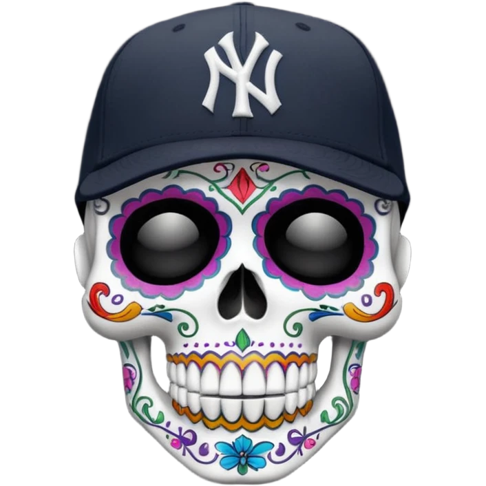 Skull día de muertos wearing a black New York Yankees new era cap  emoji
