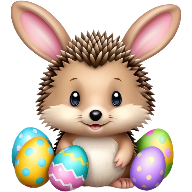 Hedgehog w Easter eggs and bunny ears emoji