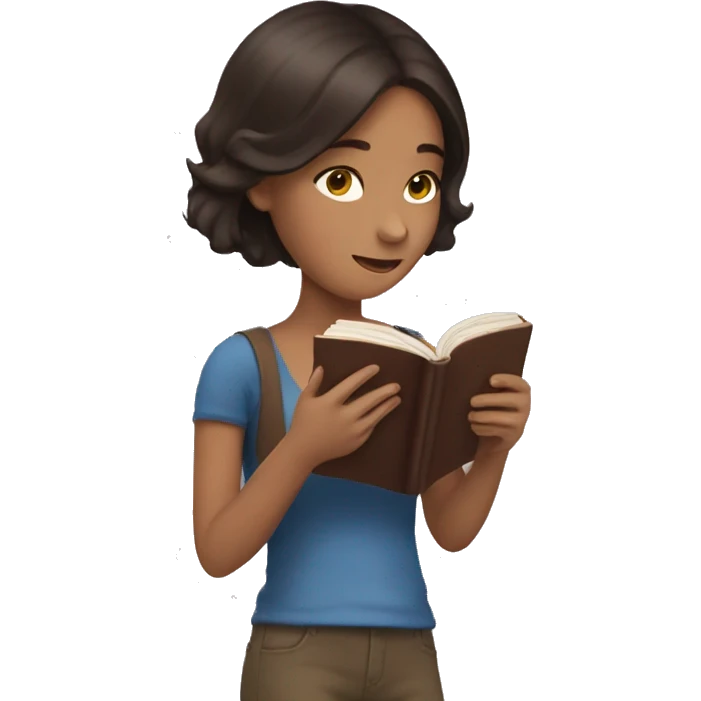 brunette girl reading a book in her hands emoji
