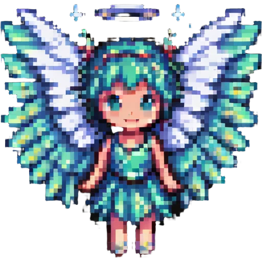 fairy with sparkling wings, floating in pixel art style emoji