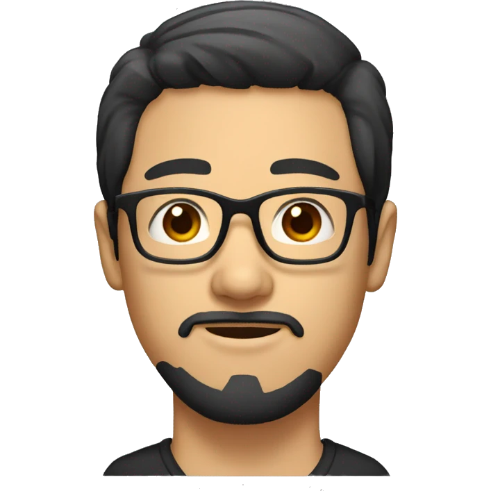Asian Guy with long black hair and square glasses and black beard emoji