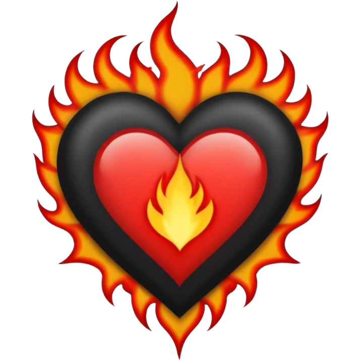 Black and red heart with small flames and no flames in the center  tattoo style emoji
