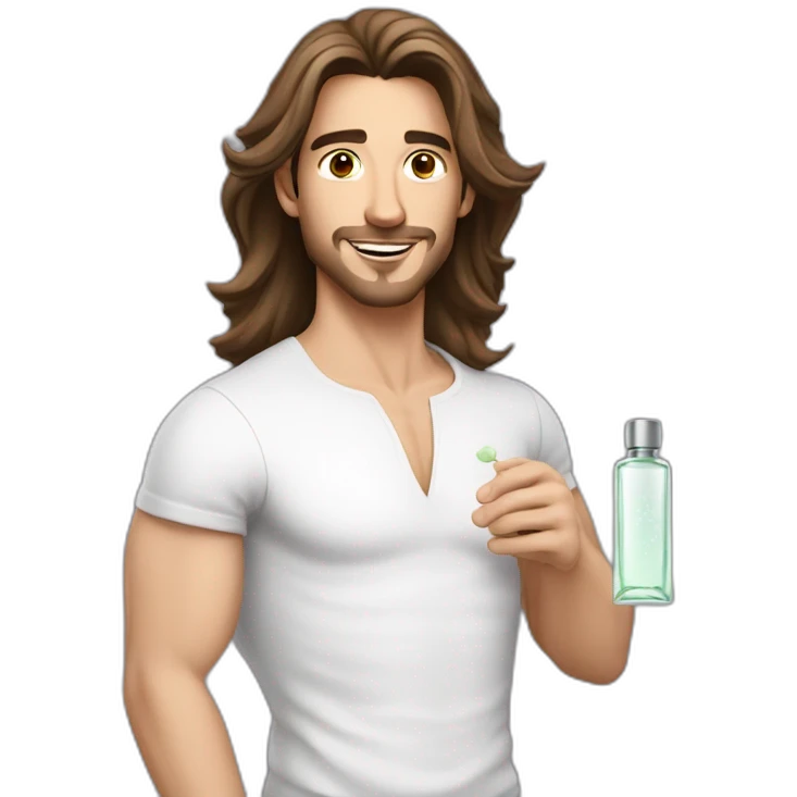 white skin men with long brunette hair with a perfum bottle emoji