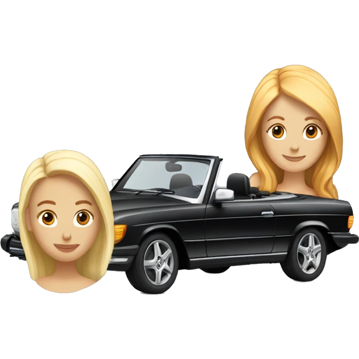 Black Mercedes Cabrio with one blonde hair and one with red hair emoji