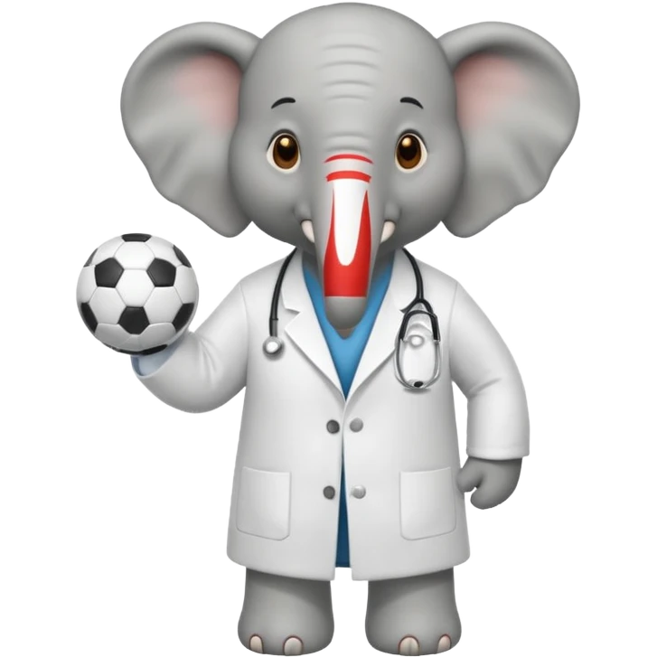 Soccer playing elephant which wears doctor's white coat. emoji