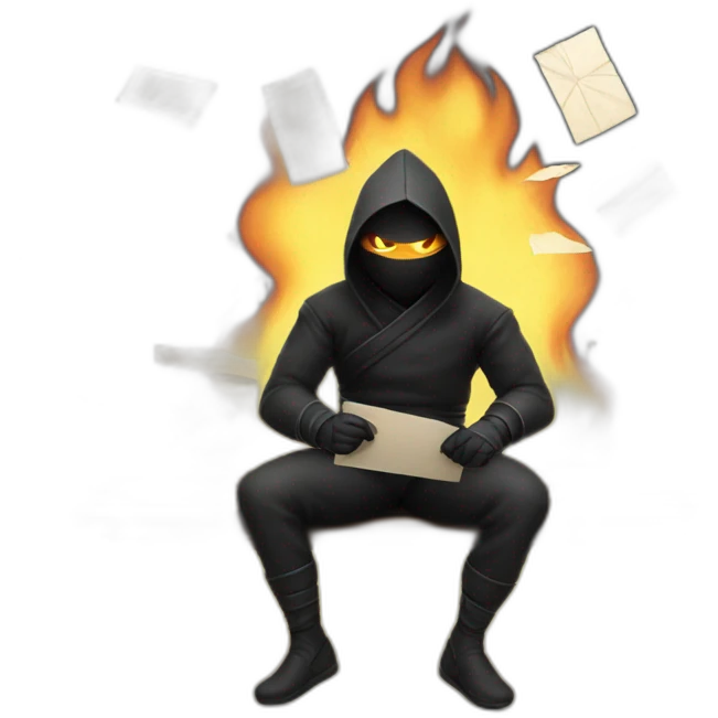 ninja sitting on bench on fire with envelopes raining emoji