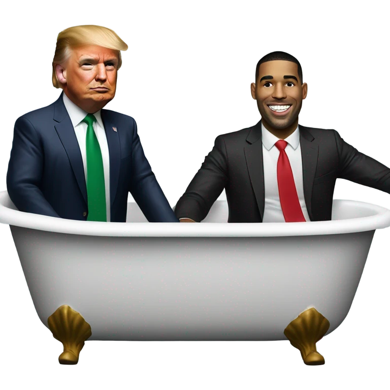 President Donald Trump wearing a suit and red tie and Jason Tatum wearing Celtics jersey in the bath tub emoji