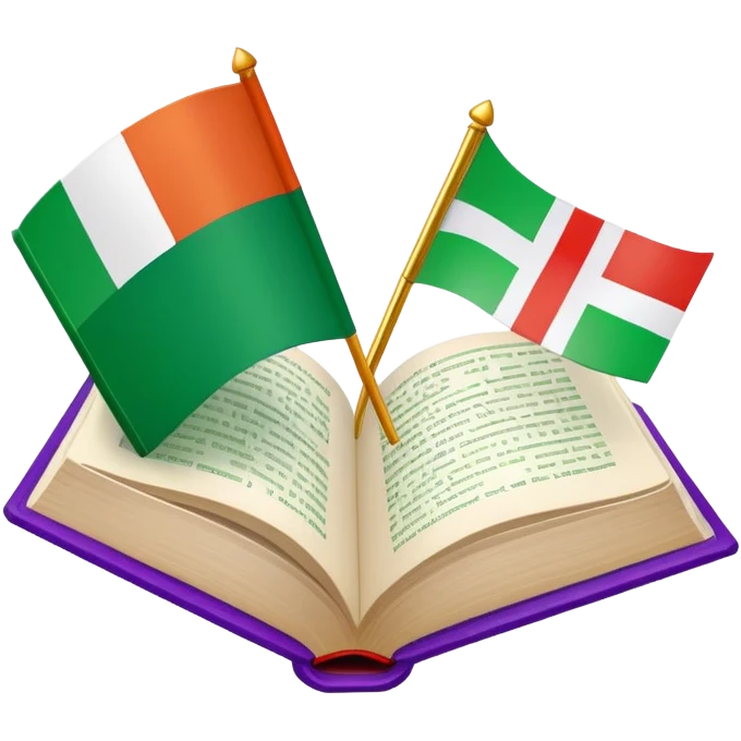 Italian to English dictionary book cover with correct Italian flag and extremely wrong British flag with completely incorrect colors like purple and orange or wrong symbols emoji