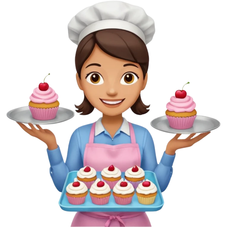 
Woman holding tray of cupcakes

 emoji