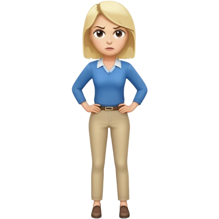 very angry blonde female teacher full body without glasses, hands on hips emoji