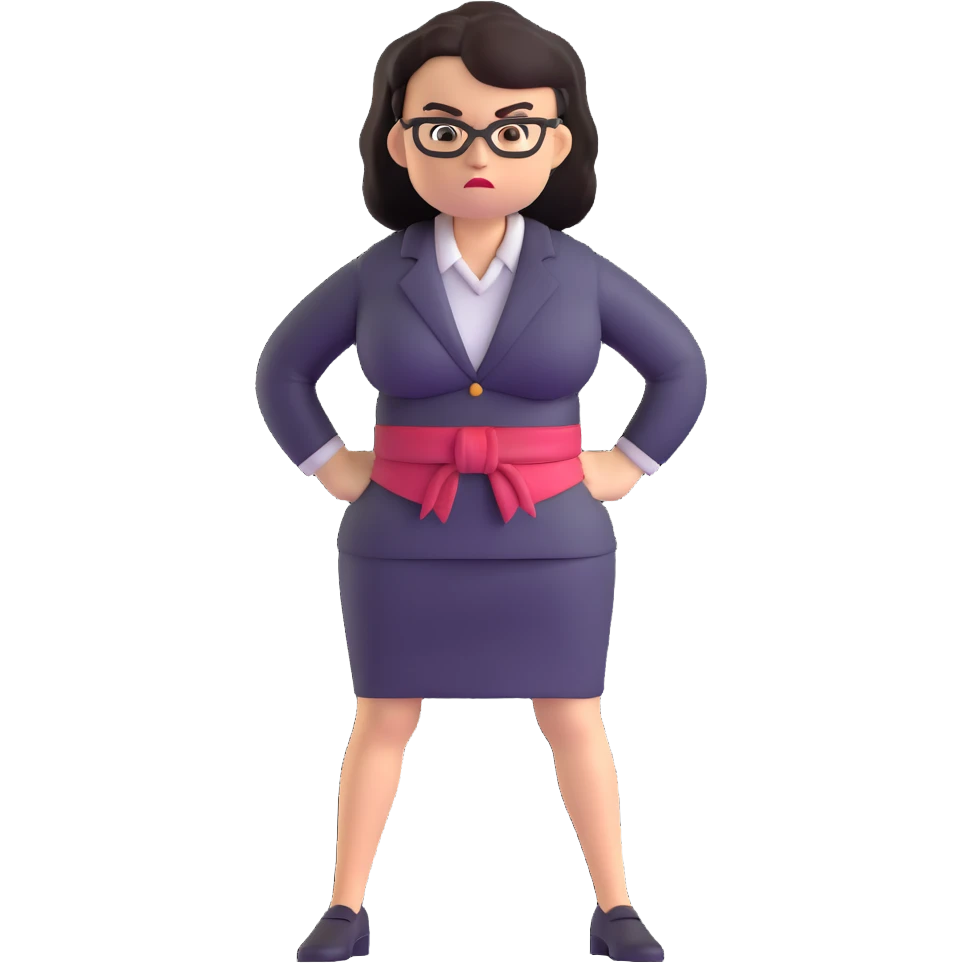 full body angry profesora without glasses with hands on hips emoji
