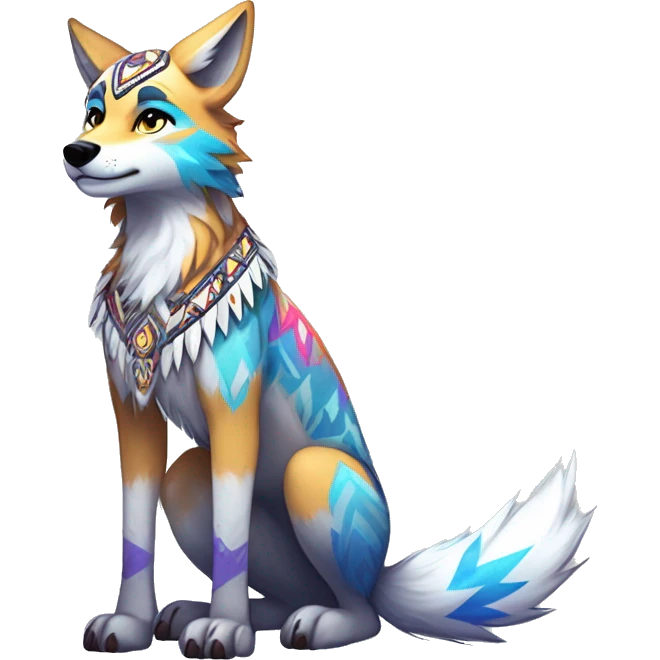 Anthro Colorful Shiny Fionbri-Falvie-sparkle-wolf-sona with tribal markings full body emoji