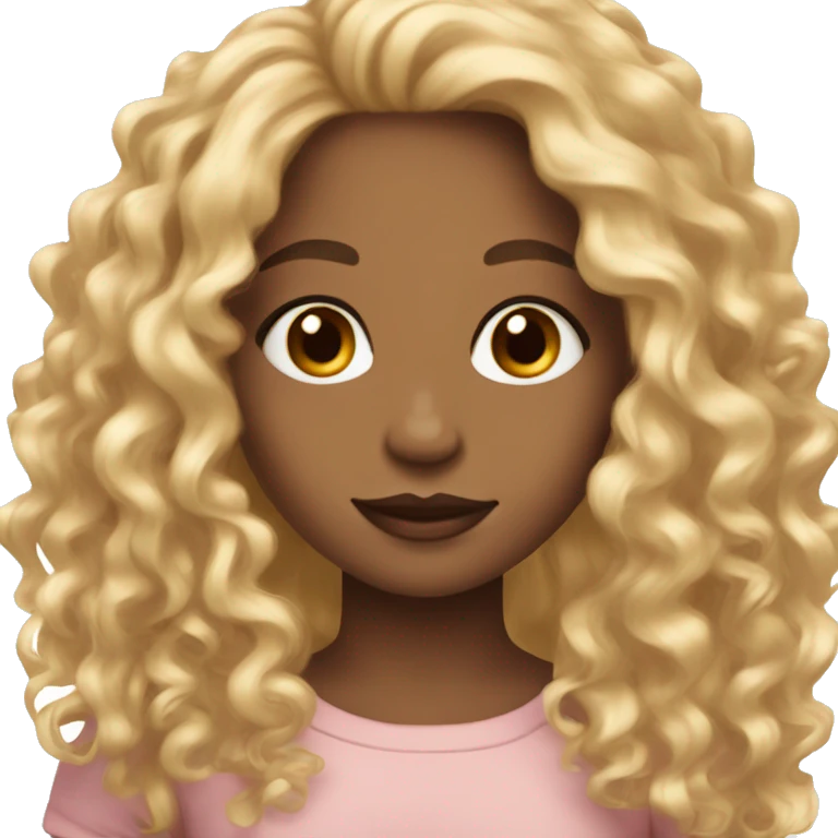 girl with light skin, blush, hazel eyes, long gold hair with beautiful curls on the ends emoji