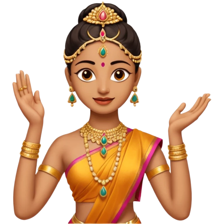 give me some bharatanatyam dancer emojis with some light brown skin and have 1 hand up and 1 hand down emoji