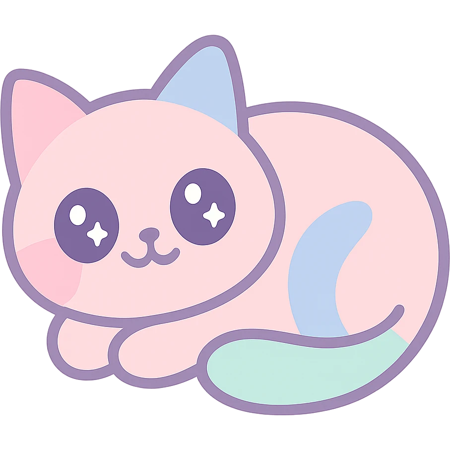 sleepy cat emoji, pastel colors, soft shading, peaceful expression, curled up, kawaii style emoji