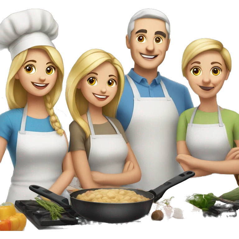 6 caucasian family members cooking emoji
