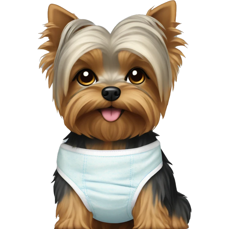 old Yorkie dog wearing a diaper emoji