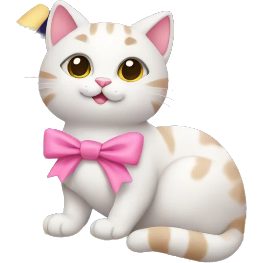 cat with pink bow sitting on the moon emoji