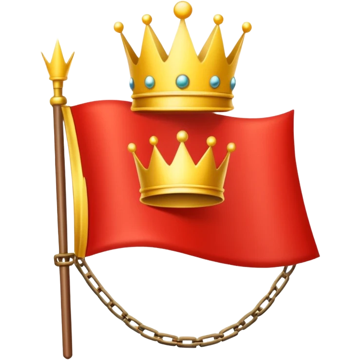 red flag with a crown over  with a yellow square chains inside emoji