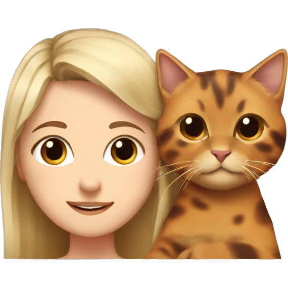 a girl with blond hair and brown eyes hugs a tortoiseshell cat emoji