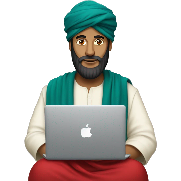 A caliph with turban and red clothes and a laptop emoji