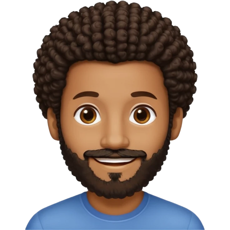 Medium brown skin man with beard and a tiny curly  Afro fade with dark dark brown eyes  emoji