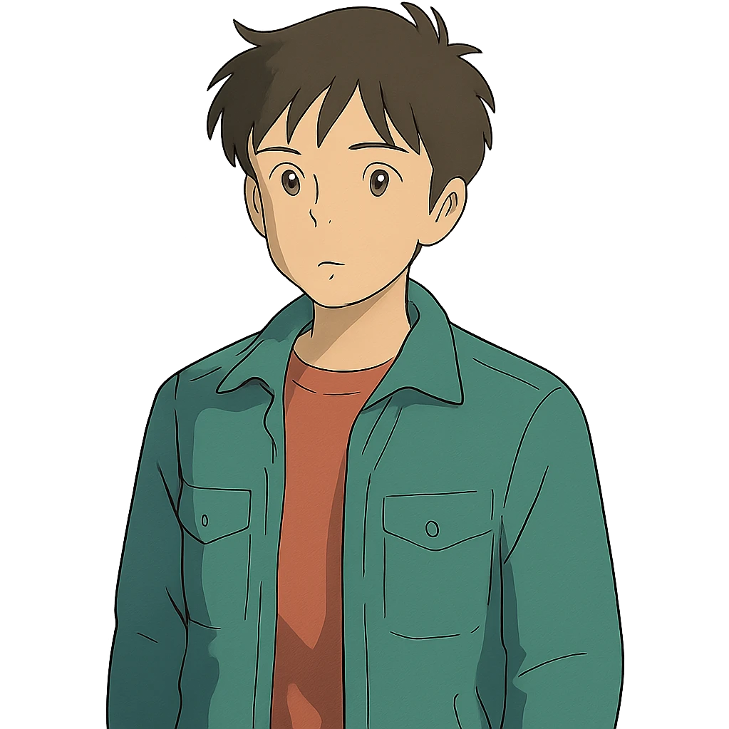 ghibli style teenage boy wearing a jacket emoji