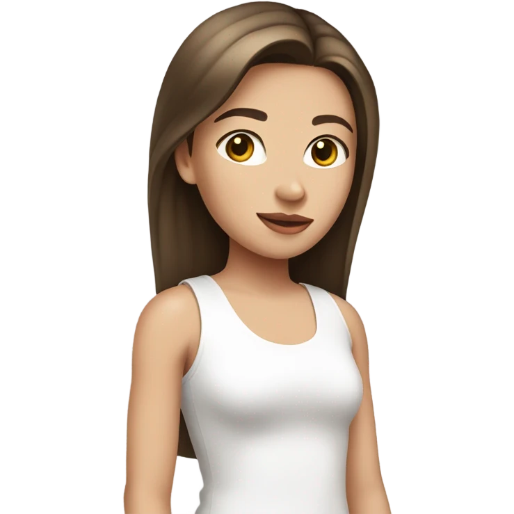 brown straight hair teenage girl white skin white tank top full pink lips emoji