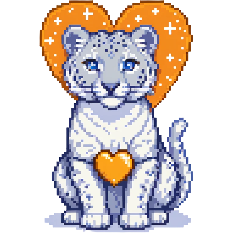snow leopard with blue fur, white spots, and a heart emoji