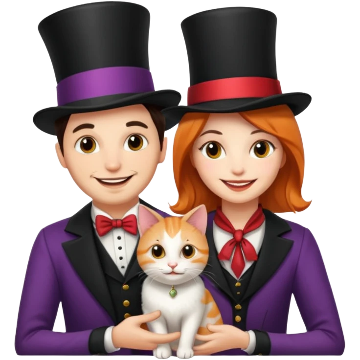 magician couple and their pet cat emoji