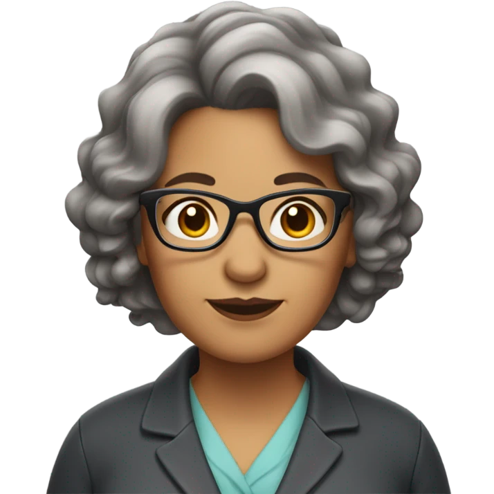 Woman in her fifties brown and gray wavy hair with glasses, overweight  emoji