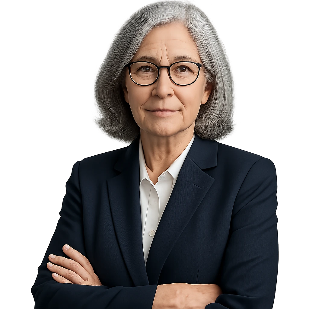 72-year-old professional woman, gray hair, office background, professional atmosphere emoji
