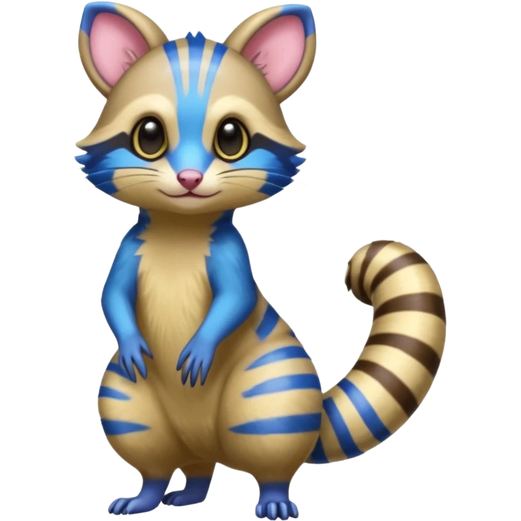 Neon-yellow and neon-cobalt-blue-striped Furret-Sentret-Genet-Civet-Cacomistl-hybrid-fusion (full body) emoji