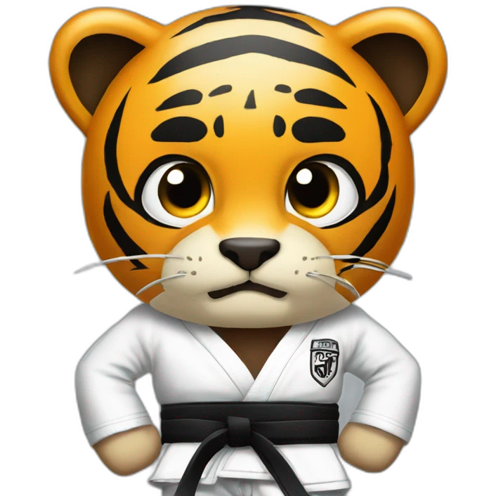 Tiger with evil face  jiu-jitsu black belt with his arms crossed emoji